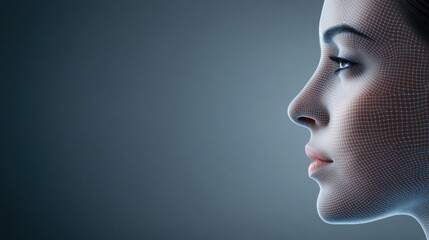 Stunning Profile of a Young Woman with Digital Wireframe Overlay in Cinematic Lighting Effects