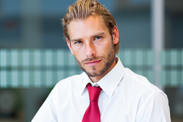 Portrait of confident businessman posing in modern office