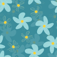 seamless doodle hand drawn blue and yellow flowers pattern background