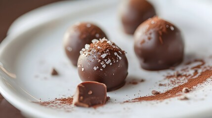 Closeup of homemade chocolate truffles with nuts on a plate, a delicious and gourmet dessert, perfect for a sweet treat or snack
