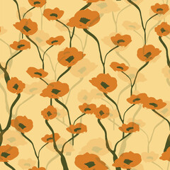 seamless hand drawn tiny yellow flowers pattern background