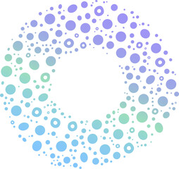 Abstract circular composition of colorful dots transitioning from purple to green, symbolizing connectivity for health tech, biologyor social networks
