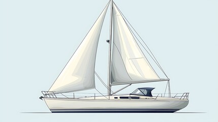 Fototapeta premium Illustration of a Sleek Modern Sailboat with White Sails on a Light Blue Background.