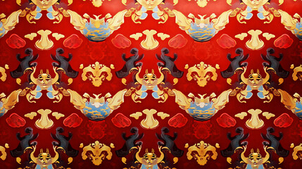 Seamless pattern is a bright red geometric ornament in oriental style for textiles and paper. The concept of a modern inclusive