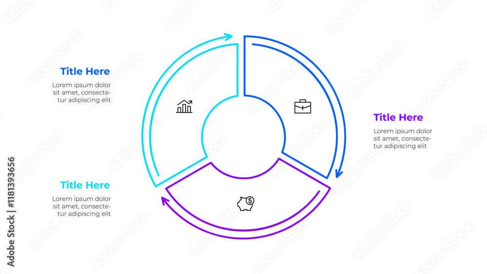 Poster Outline cycle diagram divided into 3 sectors. Design concept of three steps or parts of business cycle. Infographic design template