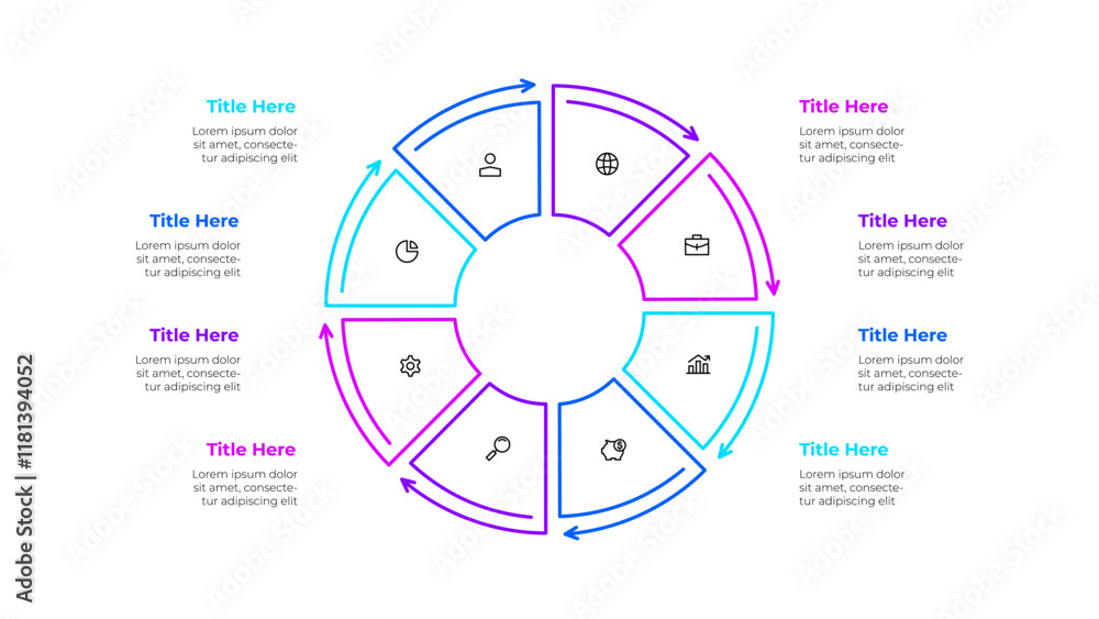 Leinwandbilder outline cycle diagram divided into 8 sectors. design concept of three steps or parts of business cyc