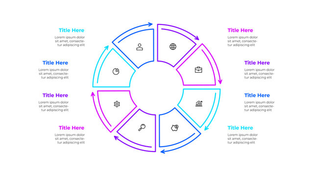 Outline cycle diagram divided into 8 sectors. Design concept of three steps or parts of business cycle. Infographic design template
