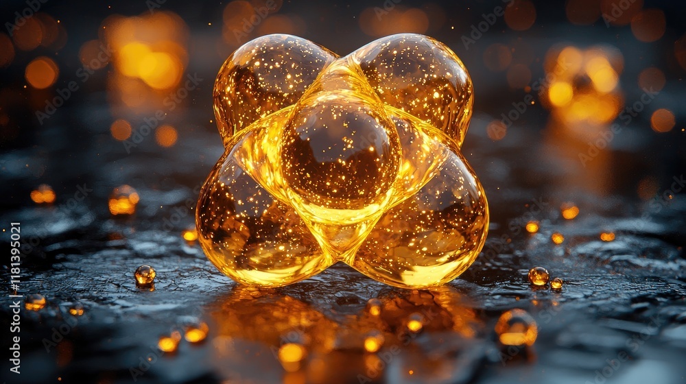 Aufkleber golden abstract molecular structure: illuminated sphere with glowing particles. a mesmerizing digita