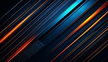 Abstract digital background with diagonal lines in shades of blue, orange, and black
