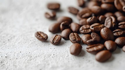 Naklejka premium Closeup of roasted coffee beans with a dark rich aroma, featuring a natural grain texture and hints of chocolate and spice, isolated on a white background