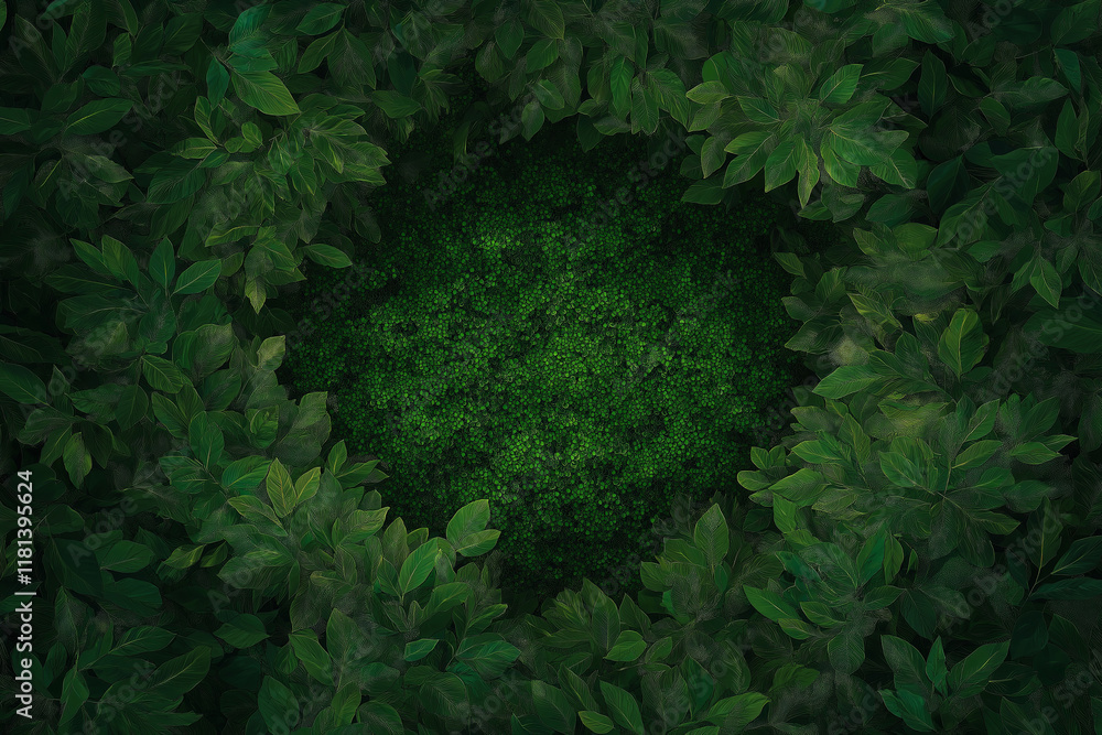 Poster a fractal forest canopy viewed from above, with infinite layers of leaves