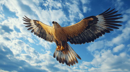 Obraz premium Wedge-tailed eagle soaring through the sky over Australian landscape during daylight