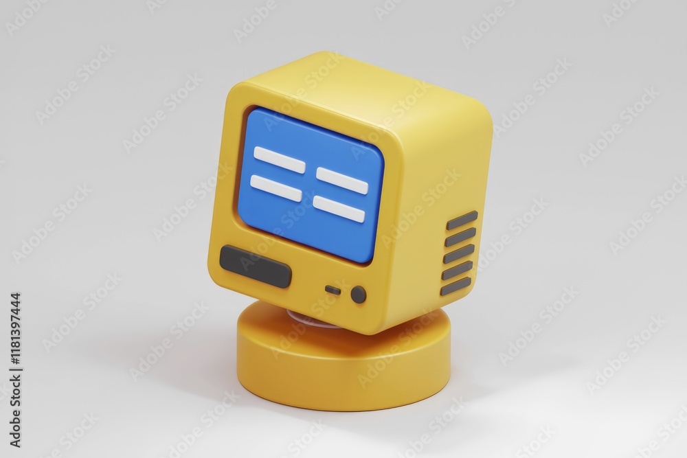 Poster A 3D model of a yellow computer with a blue screen.