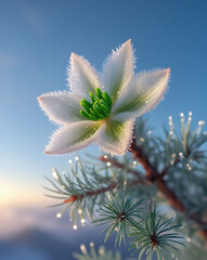 Spruce flower is blooming beautifully in the morning, created by generative ai