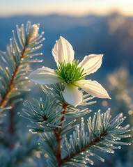 Spruce flower is blooming beautifully in the morning, created by generative ai