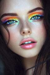 Ethereal Allure: Enchanting Rainbow Gradient Eyeshadow with Glitter Accents