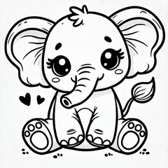 Fototapeta premium Black white lineart coloring book, cute animal character. easy coloring page for kids and adults. 