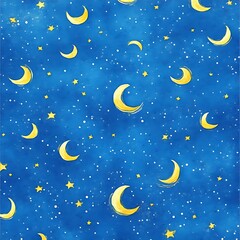 Yellow Moons and Stars in a Night Sky