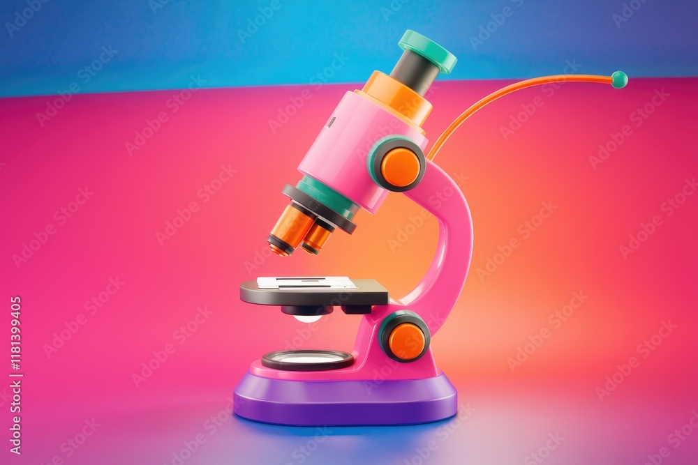 Poster a colorful and playful illustration of a toy microscope.