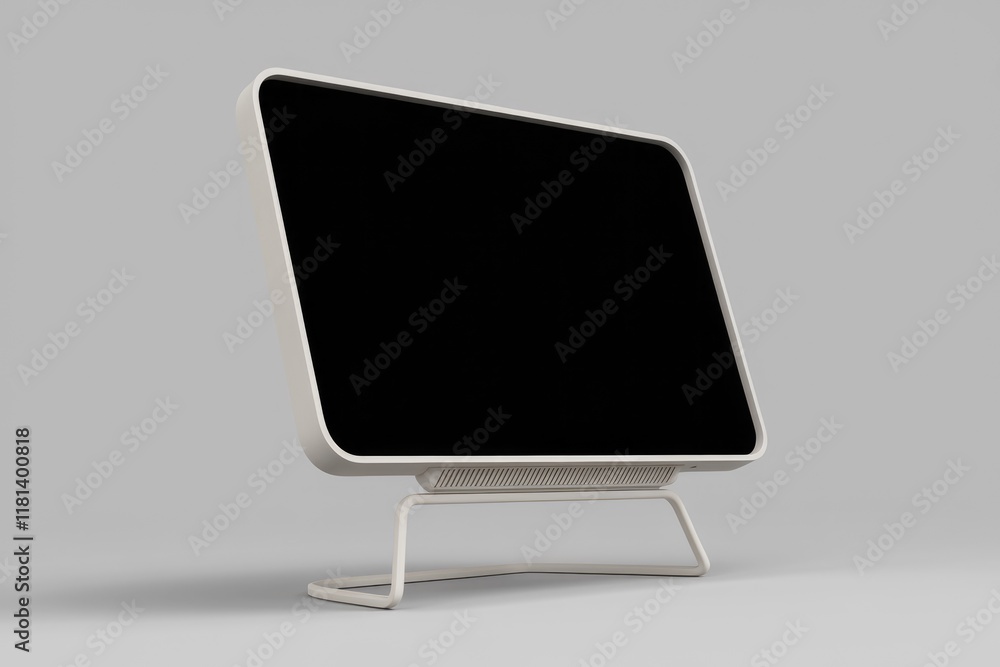 Aufkleber a white desktop computer with a black screen is on a grey background.