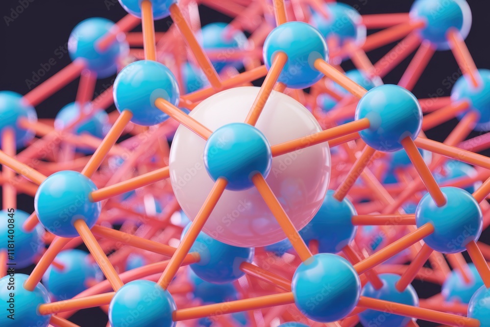 Poster Abstract 3D rendering of a connected network of spheres and sticks.