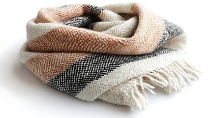 Stylish scarf folded elegantly isolated white background emphasize texture pattern