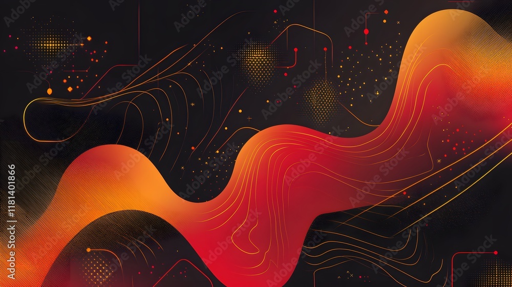 Poster colorful red and white background with ribbons and wave pattern design
