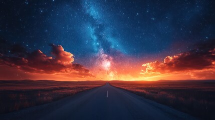 Fototapeta premium Celestial Road: A Journey Through Starry Nights and Fiery Skies