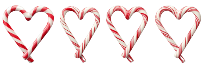 Set of candy canes in the shape of a heart, isolated on a transparent background