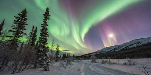 A Mesmerizing Display of Northern Lights Illuminating Snowy Lands with Vibrant Colors
