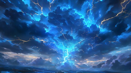 Stormy lightning strike in anime cartoon style