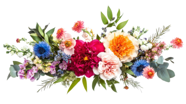 Colorful floral arrangement or bouquet transparent background