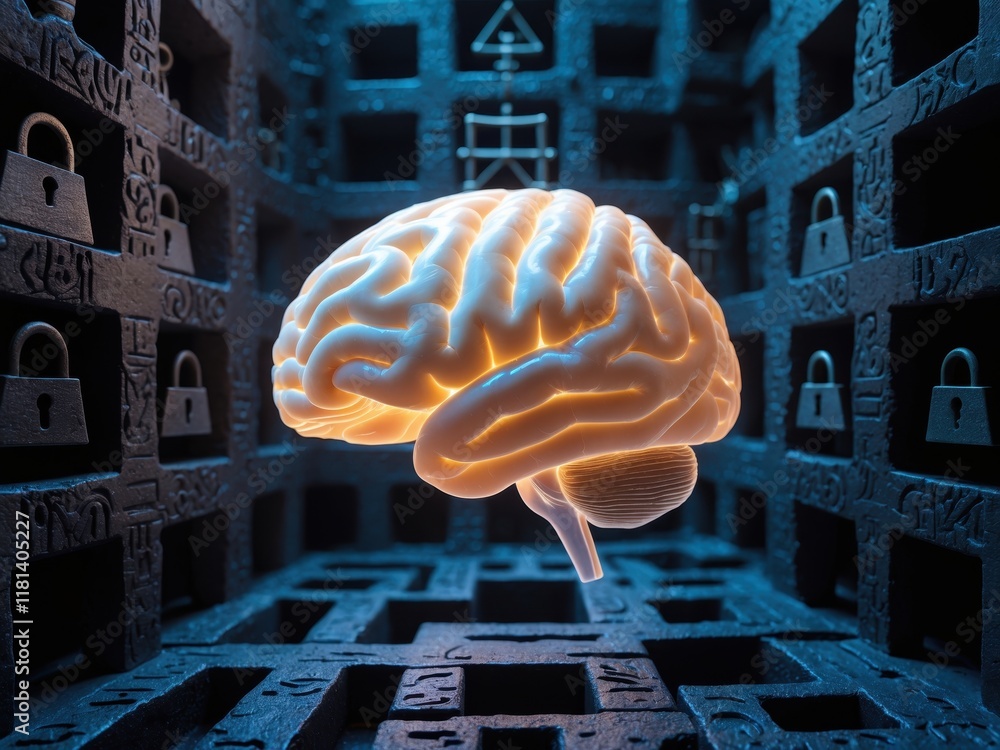 Poster exploring the impact of obsessive compulsive disorder on the mind within a conceptual dark space fea