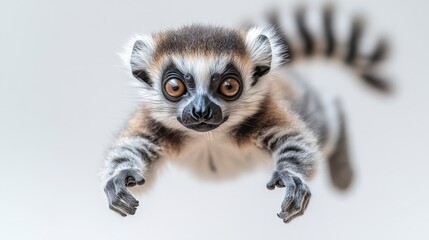 Adorable ring-tailed lemur baby reaching forward.