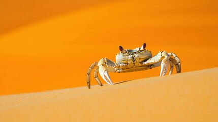 Obraz premium A crab walking across a soft orange background