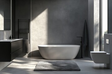 Modern Bathroom Design With Freestanding Tub And Concrete Walls