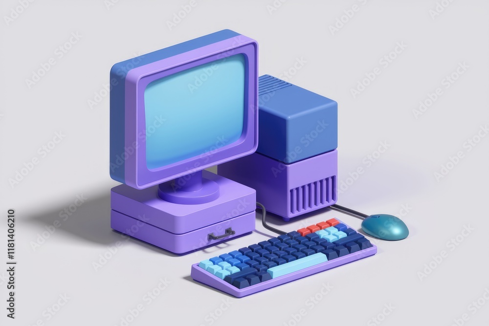 Poster A retro computer with a monitor  keyboard  and mouse.
