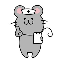 ナースキャップをかぶってアドバイスするネズミ