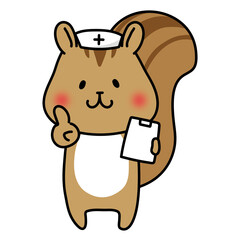 ナースキャップをかぶってアドバイスするリス