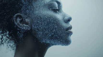 Digital Woman Profile of Abstract Face with Glowing Circuit Patterns, Futuristic Technology Design