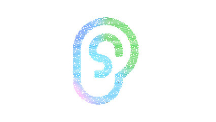 Icon ear is made up of LED square shapes. There are bright diodes and there are black dead diodes