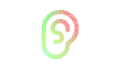 Icon ear is made up of LED square shapes. There are bright diodes and there are black dead diodes
