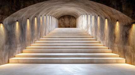 Stunning staircase in modern architectural space with soft lighting