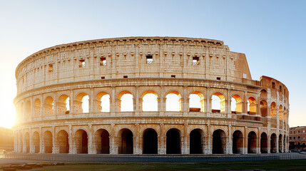 Fototapeta premium High resolution image of Colosseum at sunset, showcasing its grandeur