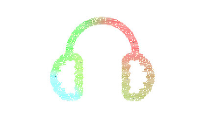 Icon ear muffs is made up of LED square shapes. There are bright diodes and there are black dead diodes