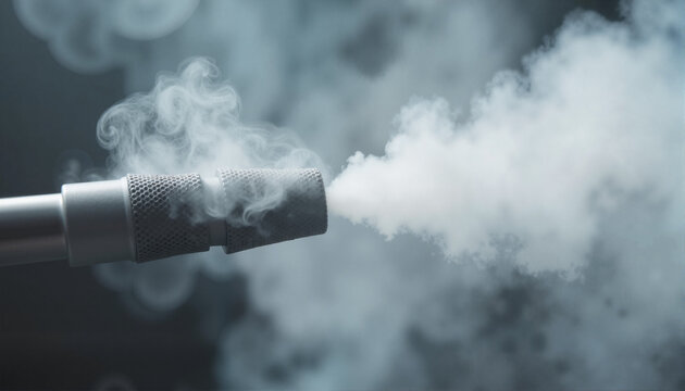 Close-up of steam nozzle releasing vapor in dark environment, Disinsection theme