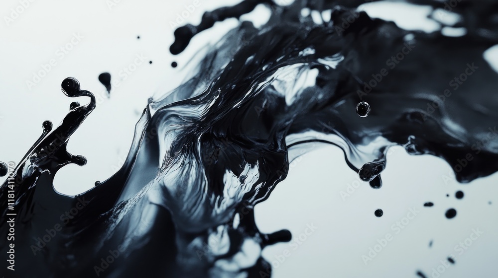 Poster abstract black liquid splash: dynamic forms and textures