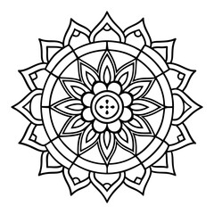 Intricate Mandala Design with Floral Elements – Black and White Vector Art