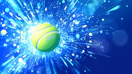tennis ball on a blue celebration