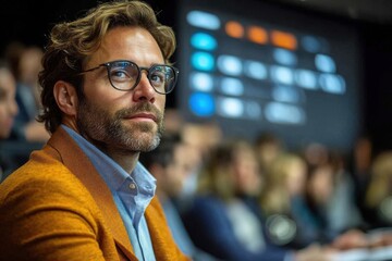 Fototapeta premium Business professionals engaged in a productive meeting, discussing the companies future strategy and growth. motivational business speaker addressing an audience at a conference, inspiring leadership